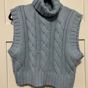 Forever 21 Light Blue Cable Knit Sleeveless Turtleneck Sweater Vest